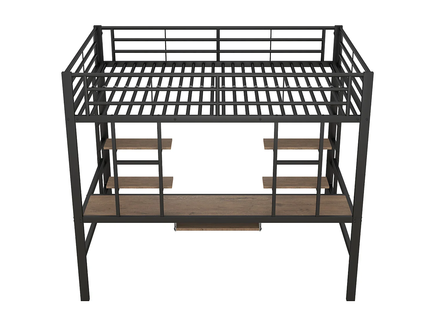 Lit mezzanine 140x200cm pour enfants - Cadre de lit en fer lit surélevé avec bureau pour étude et 2 étagères - noir