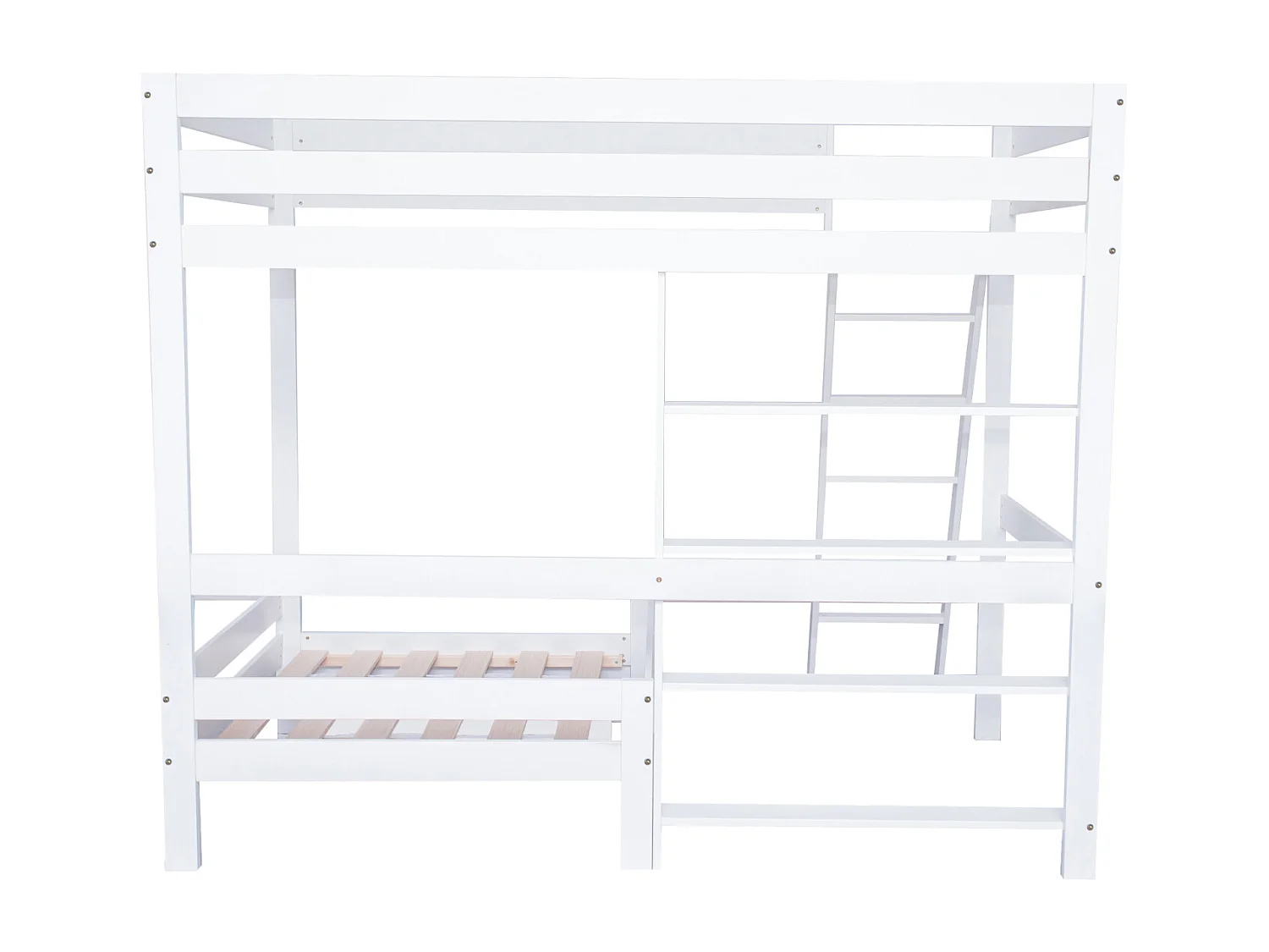 Letto a soppalco 90x200 cm, letto in legno con divano e cassetto sottostante, scala inclinata con cinque gradini, rete a doghe - bianco
