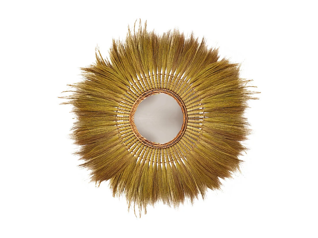 Miroir mural rond 116 cm style floral en herbe de pampa – SOLEA