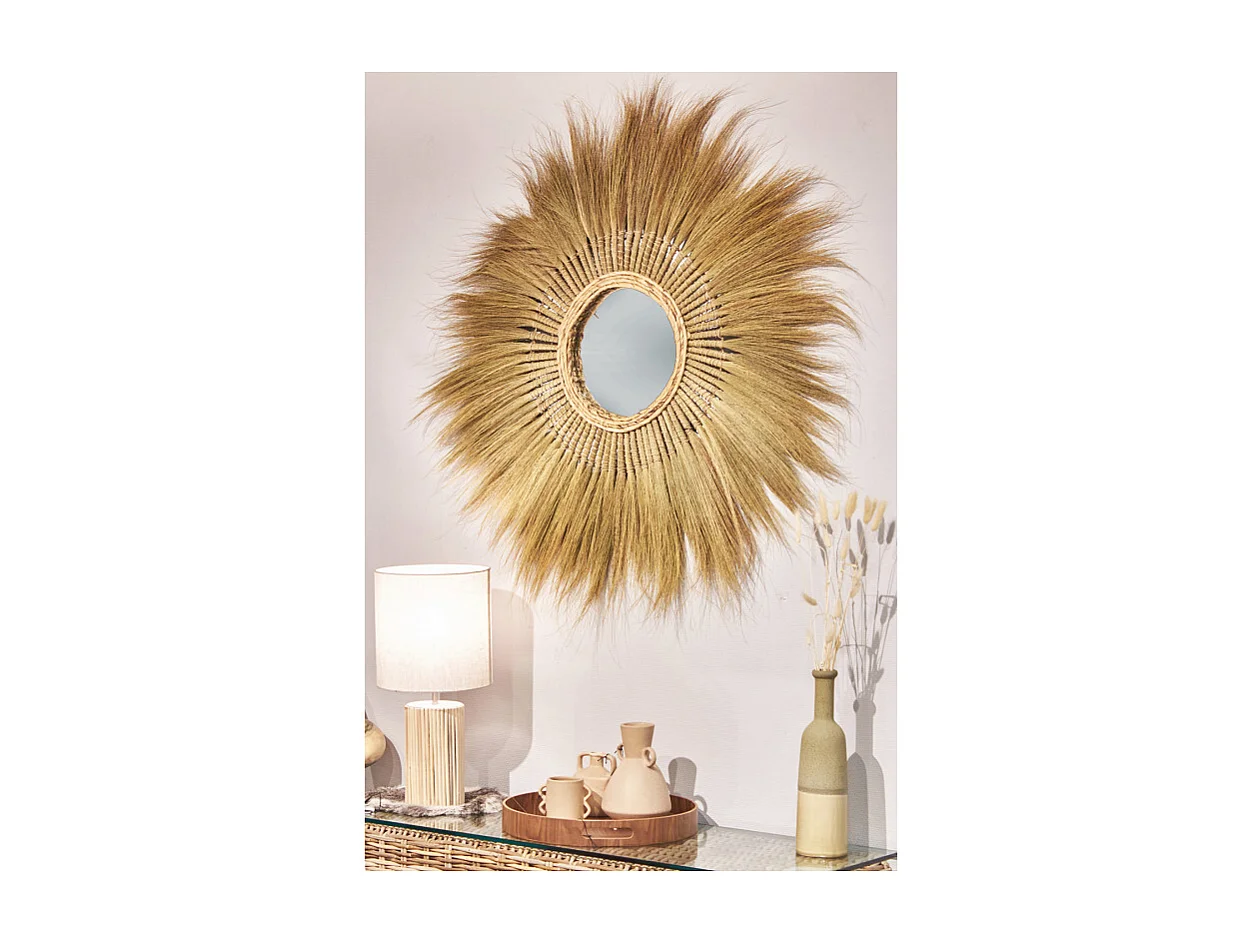 Miroir mural rond 116 cm style floral en herbe de pampa – SOLEA