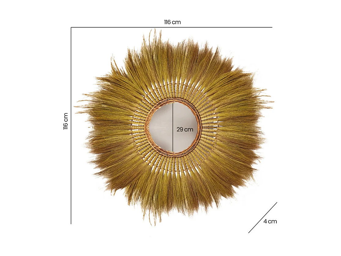 Miroir mural rond 116 cm style floral en herbe de pampa – SOLEA