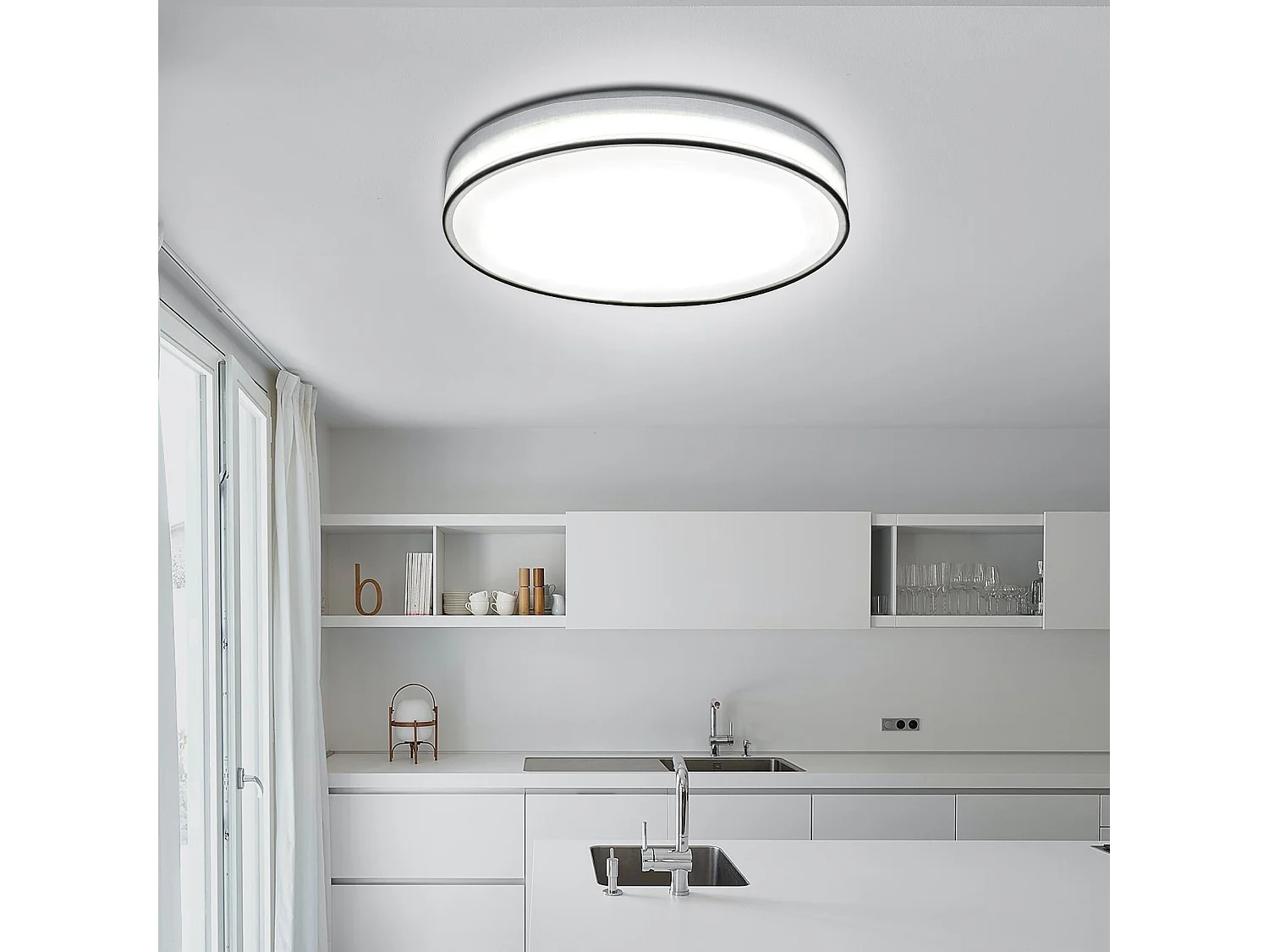 38cm LED Deckenleuchte Dimmbar Mit Fernbedienung Weiß Runde Moderne Stoff Deckenlampe