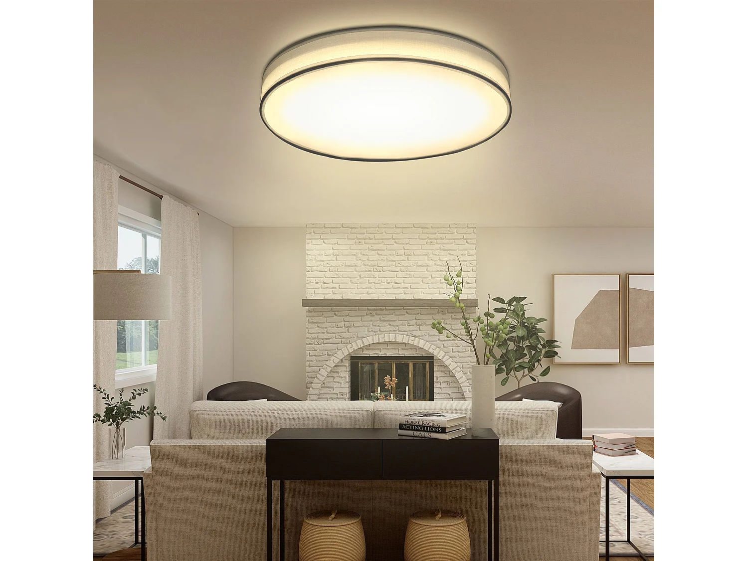 38cm LED Deckenleuchte Dimmbar Mit Fernbedienung Weiß Runde Moderne Stoff Deckenlampe