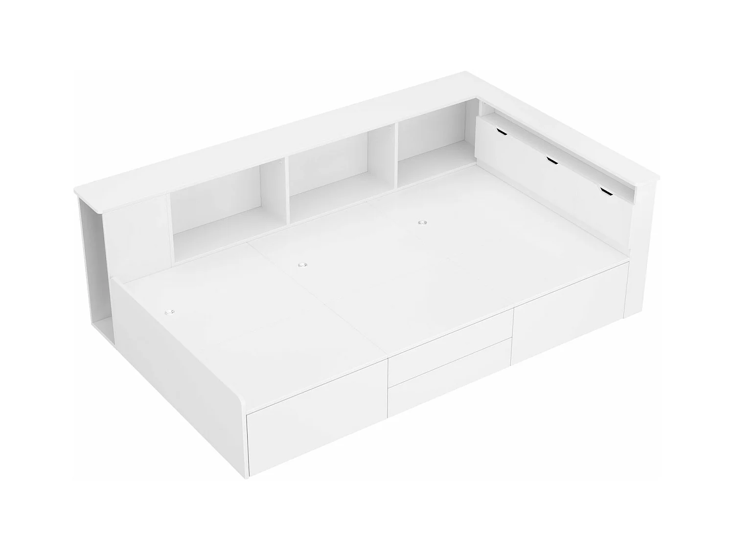 Lit combiné 90x200cm, lit simple enfant avec tiroirs, bibliothèque et armoire de rangement, 3 coffres, sans matelas, blanc