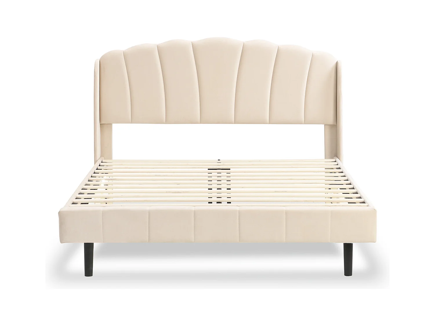 Lit adulte rembourré, avec lampes LED sensibles aux mouvements, sommier à lattes et tête de lit, beige 140x200cm
