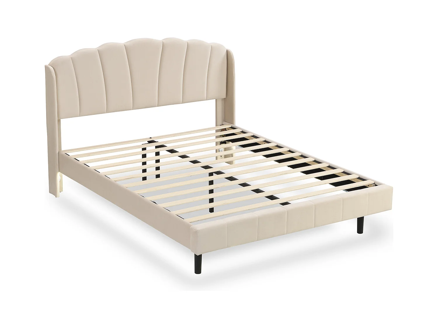 Lit adulte rembourré, avec lampes LED sensibles aux mouvements, sommier à lattes et tête de lit, beige 140x200cm