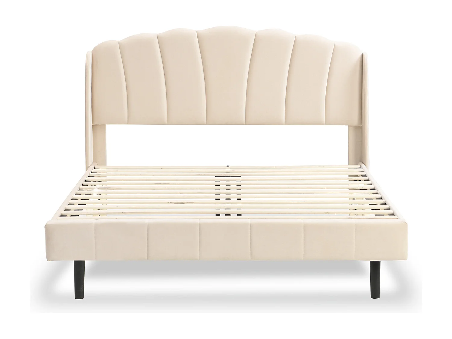 Lit adulte rembourré, avec lampes LED sensibles aux mouvements, sommier à lattes et tête de lit, beige 140x200cm