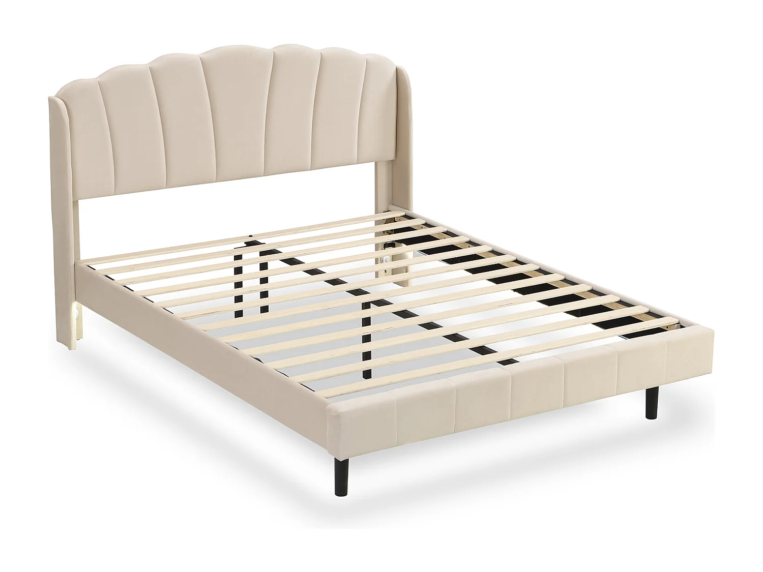 Lit adulte rembourré, avec lampes LED sensibles aux mouvements, sommier à lattes et tête de lit, beige 140x200cm