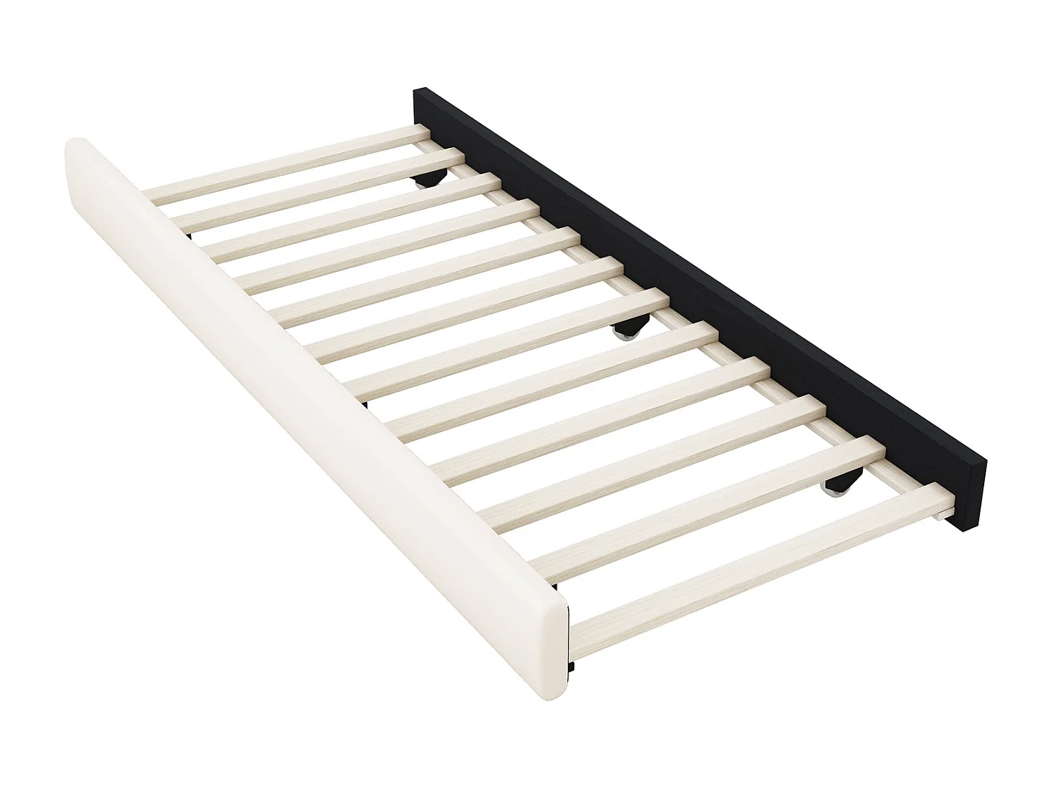 Uitschuifbed 140x200cm+90x190cm, PU gestoffeerd tweepersoonsbed, met lattenbodem, hoofdbord, 2 laden, beige