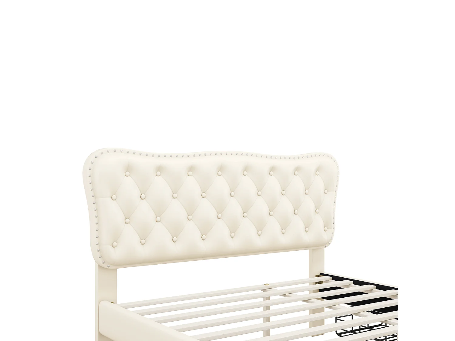 Uitschuifbed 140x200cm+90x190cm, PU gestoffeerd tweepersoonsbed, met lattenbodem, hoofdbord, 2 laden, beige