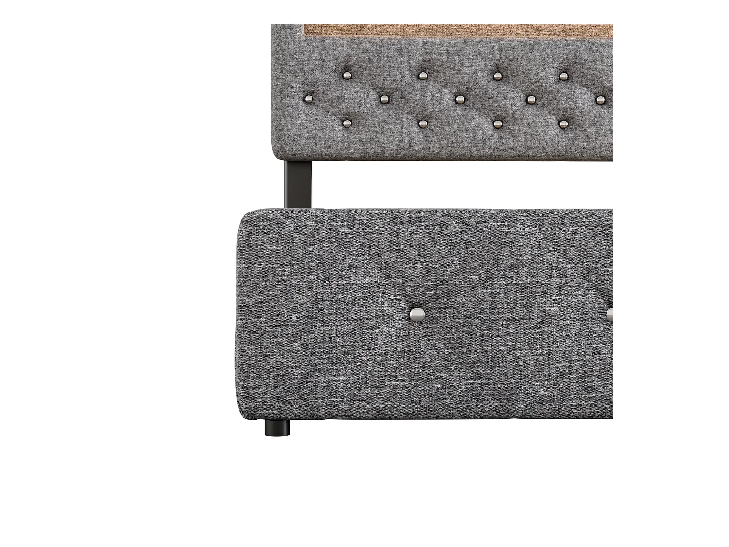 Lit gigogne capitonné 140x200cm+90x200cm, lit double plateforme avec 2 tiroirs, table de lit avec barre lumineuse, gris