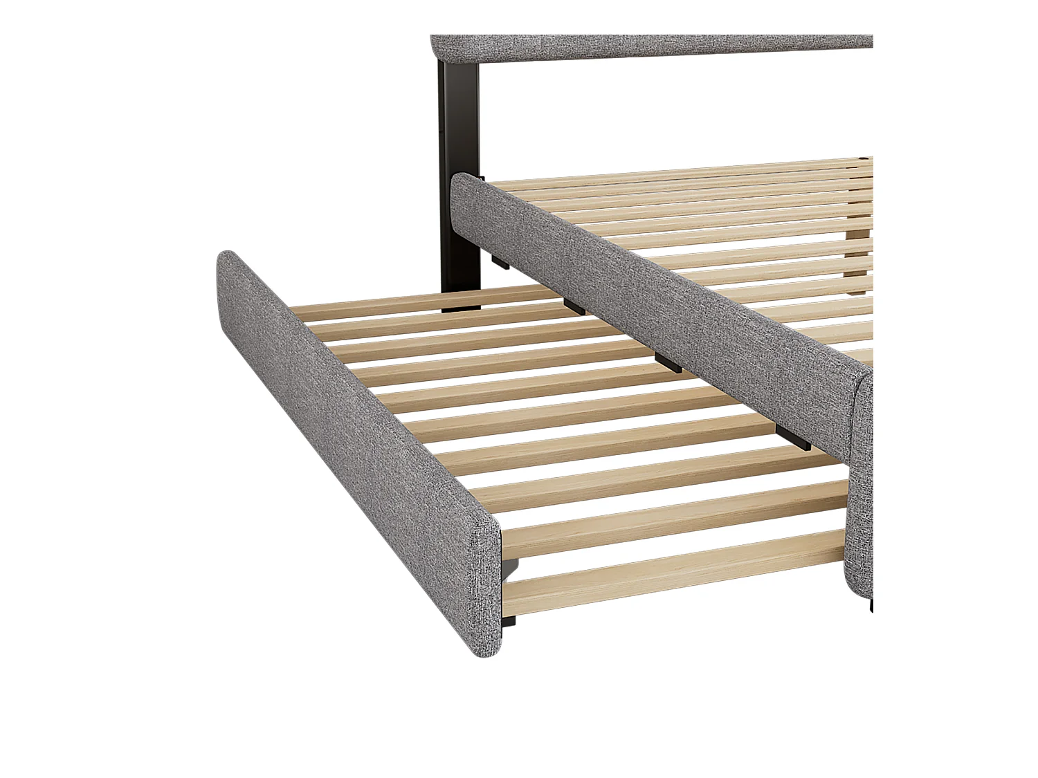 Lit gigogne capitonné 140x200cm+90x200cm, lit double plateforme avec 2 tiroirs, table de lit avec barre lumineuse, gris