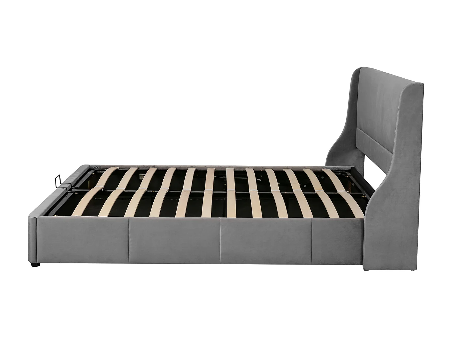 Lit coffre 180x200cm - lit double avec sommier à lattes, tête de lit en forme d'oreille, tissu velours, lit à fonction hydraulique - Gris