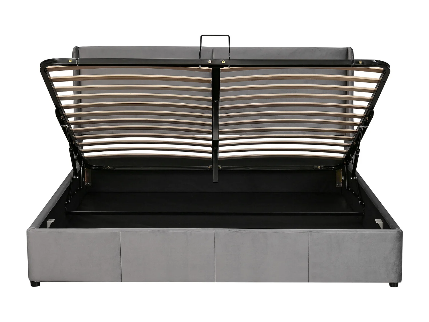 Lit coffre 180x200cm - lit double avec sommier à lattes, tête de lit en forme d'oreille, tissu velours, lit à fonction hydraulique - Gris