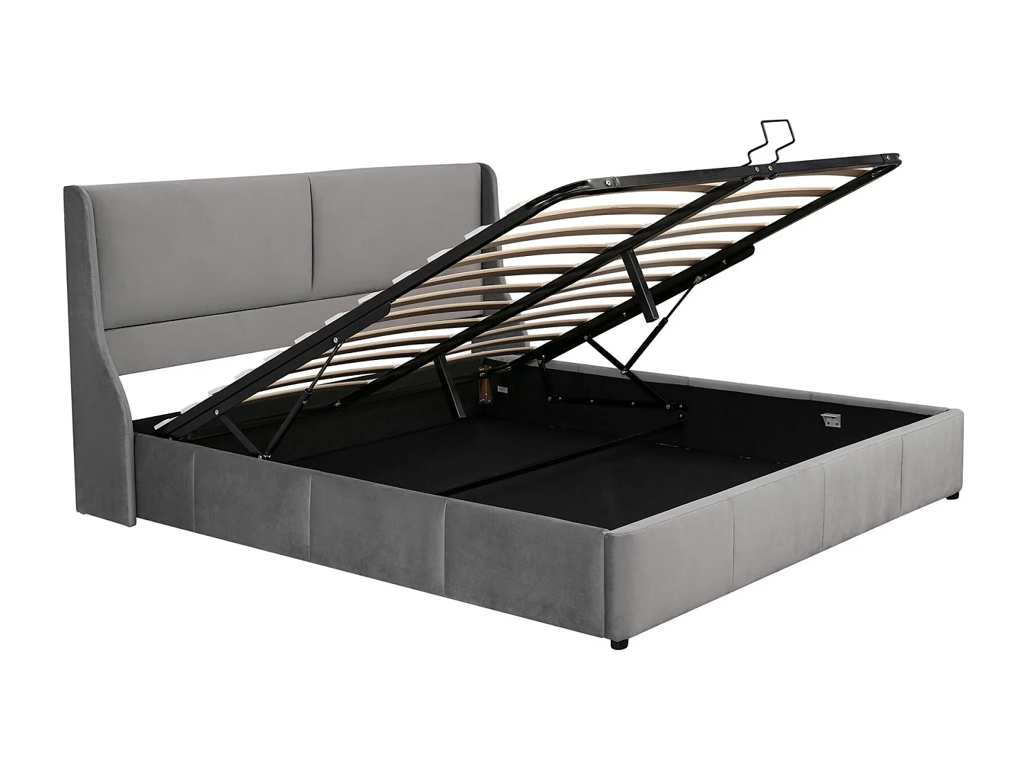 Lit coffre 180x200cm - lit double avec sommier à lattes, tête de lit en forme d'oreille, tissu velours, lit à fonction hydraulique - Gris