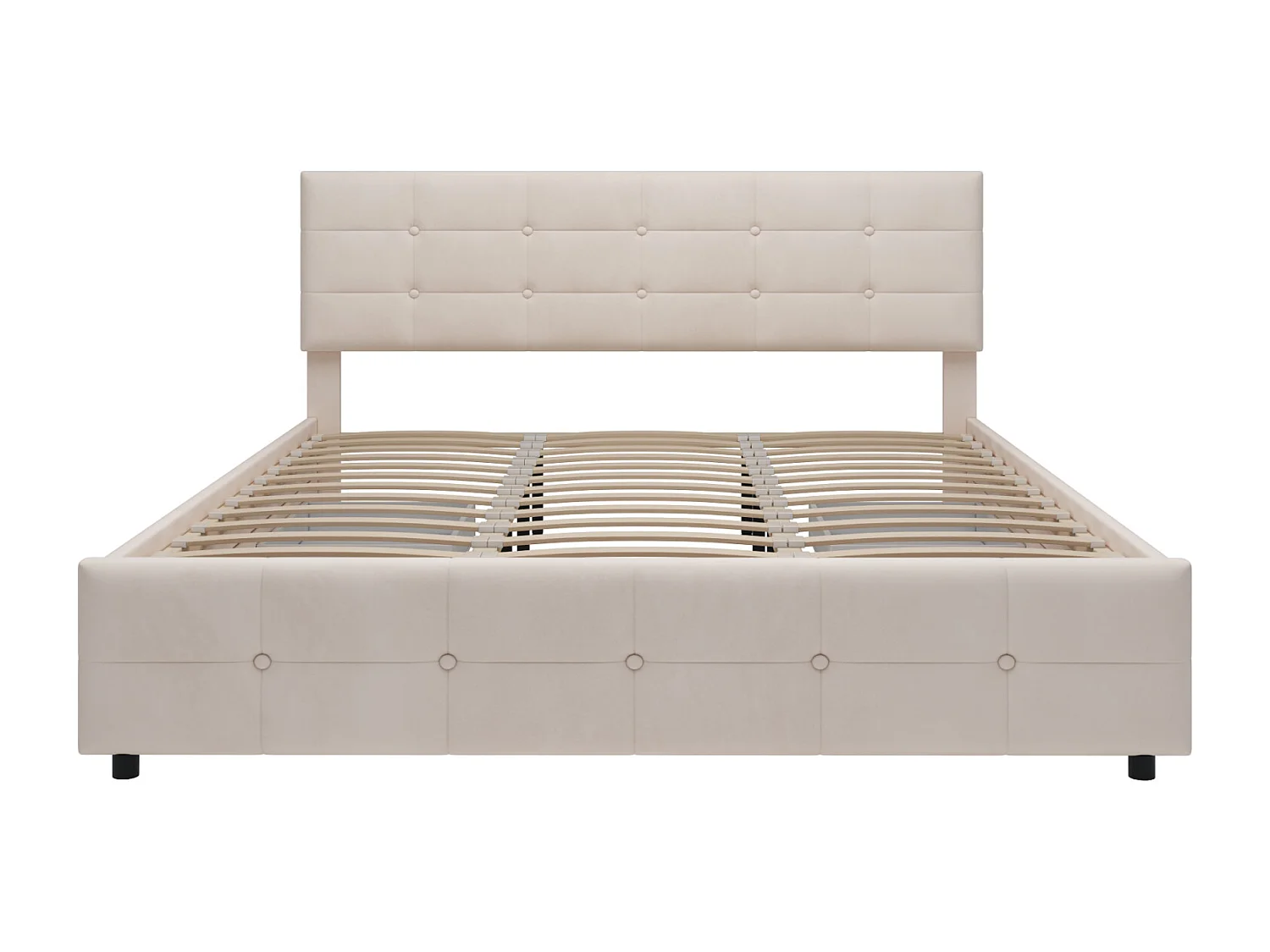 Cama de casal 180x200cm, cama de adulto com 4 gavetas, estrado e encosto de ripas e cabeceira, em veludo - para adultos e adolescentes - bege