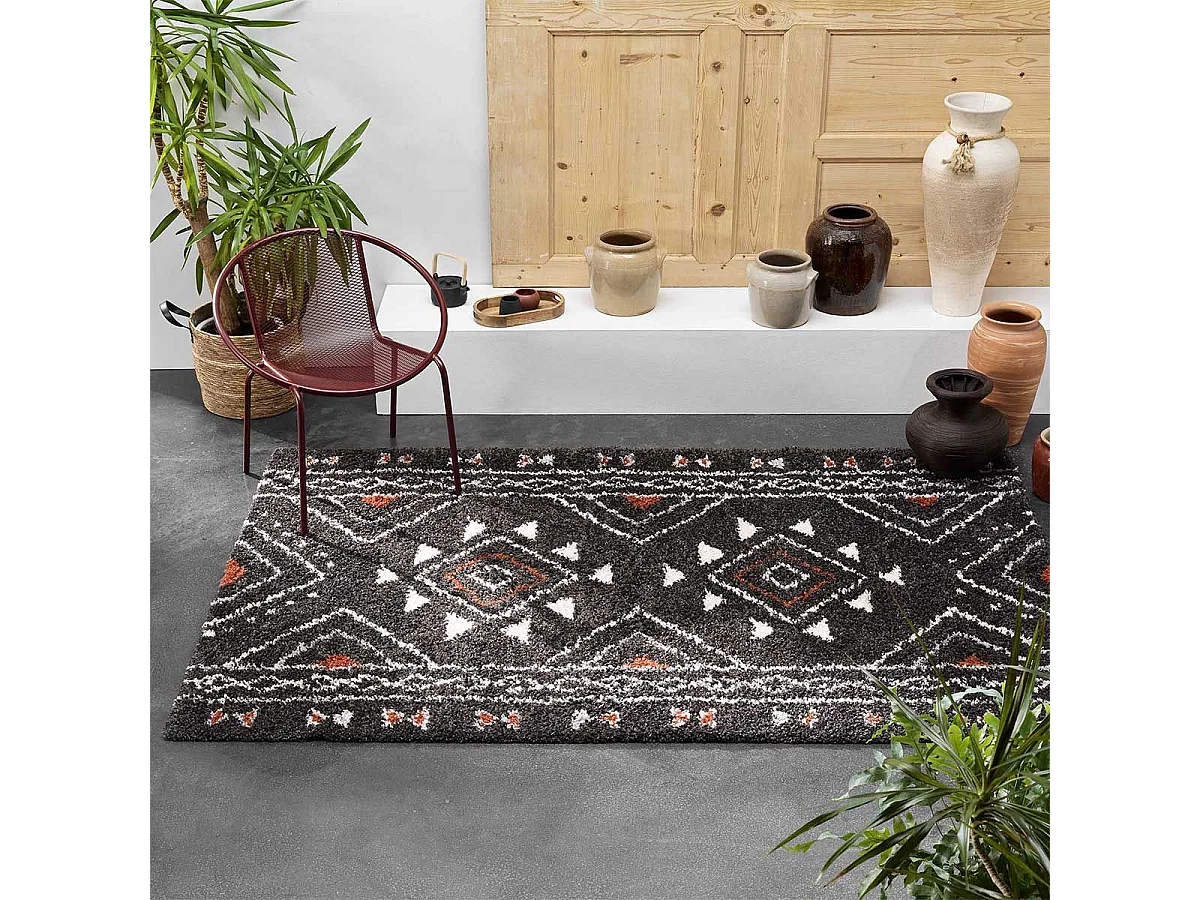 Tapis Déco à Motifs "Saharienne" 160x230cm Noir