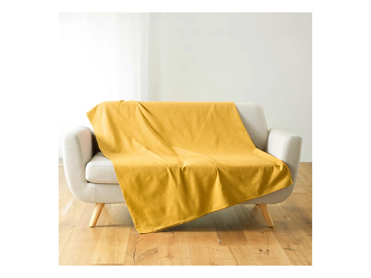Plaid Uni en Coton "Lucile" 180x220cm Jaune