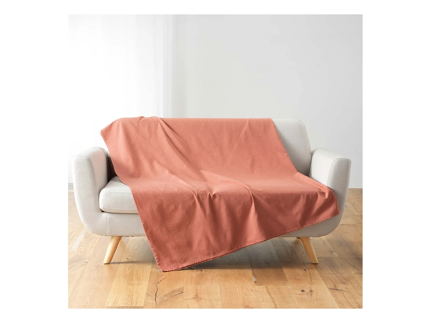 Plaid Uni en Coton "Lucile" 220x240cm Rose