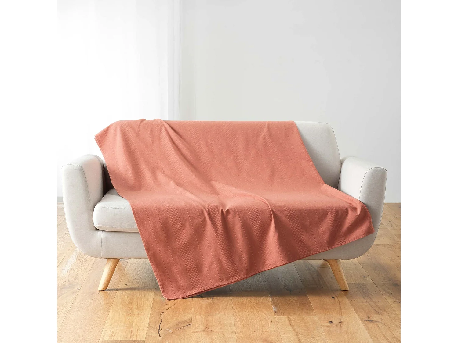 Plaid Uni en Coton "Lucile" 220x240cm Rose