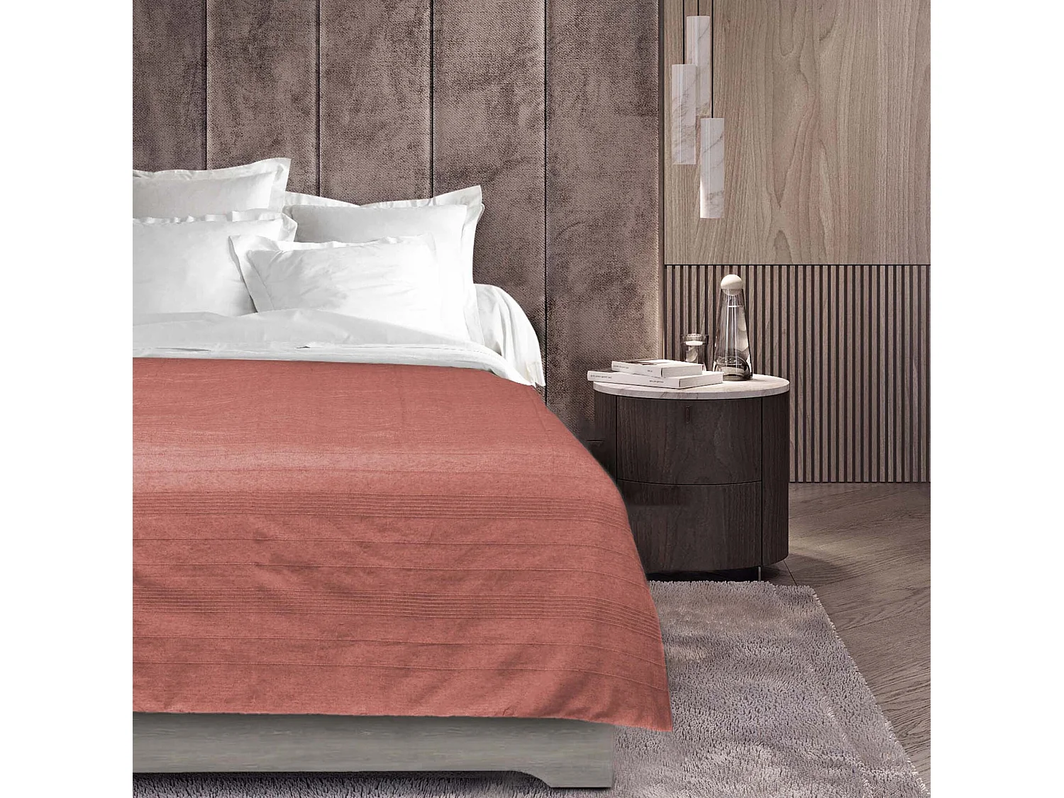 Plaid Uni en Coton "Lucile" 220x240cm Rose