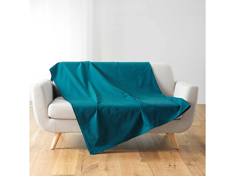 Plaid Uni en Coton "Lucile" 180x220cm Bleu