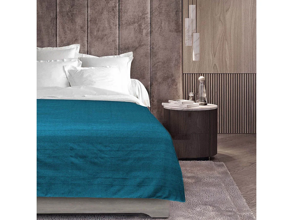 Plaid Uni en Coton "Lucile" 180x220cm Bleu