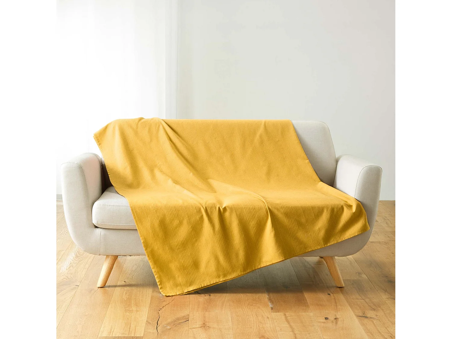 Plaid Uni en Coton "Lucile" 220x240cm Jaune