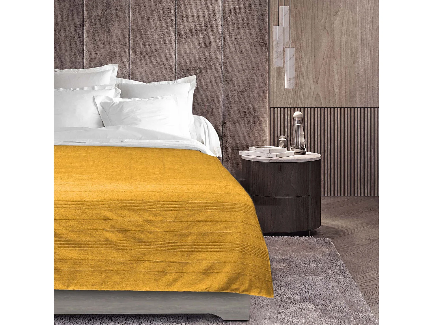 Plaid Uni en Coton "Lucile" 220x240cm Jaune