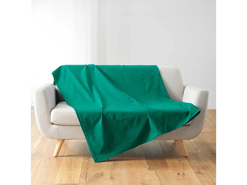 Plaid Uni en Coton "Lucile" 220x240cm Emeraude