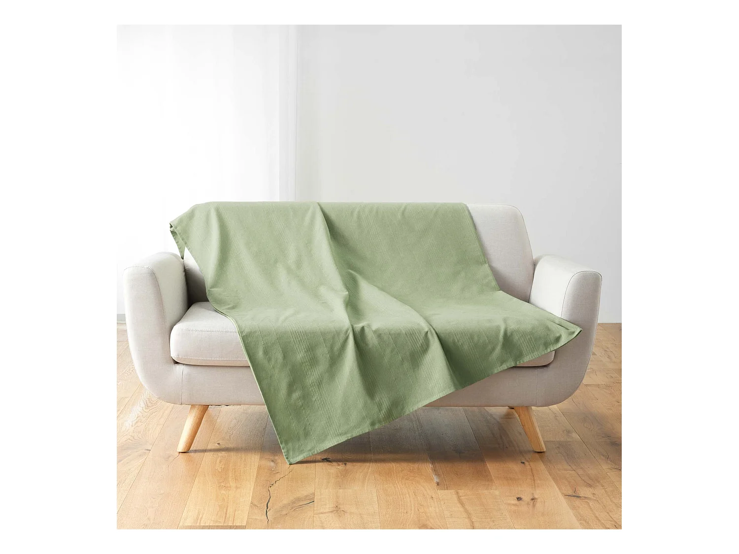 Plaid Uni en Coton "Lucile" 180x220cm Vert
