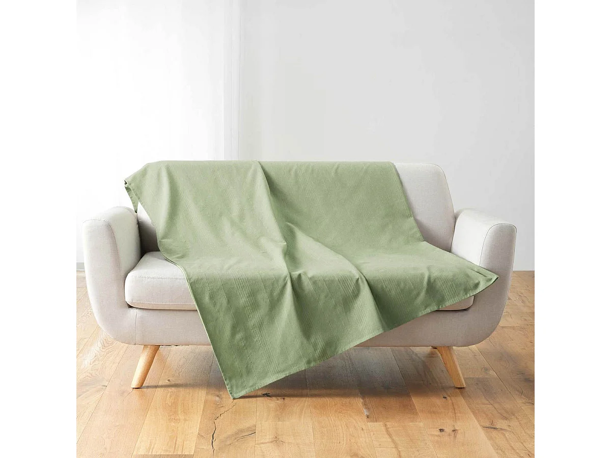 Plaid tinta unita in cotone-poliestere "Lucile" 180x220 cm verde salvia, leggero e morbido, con orlo, produzione indiana