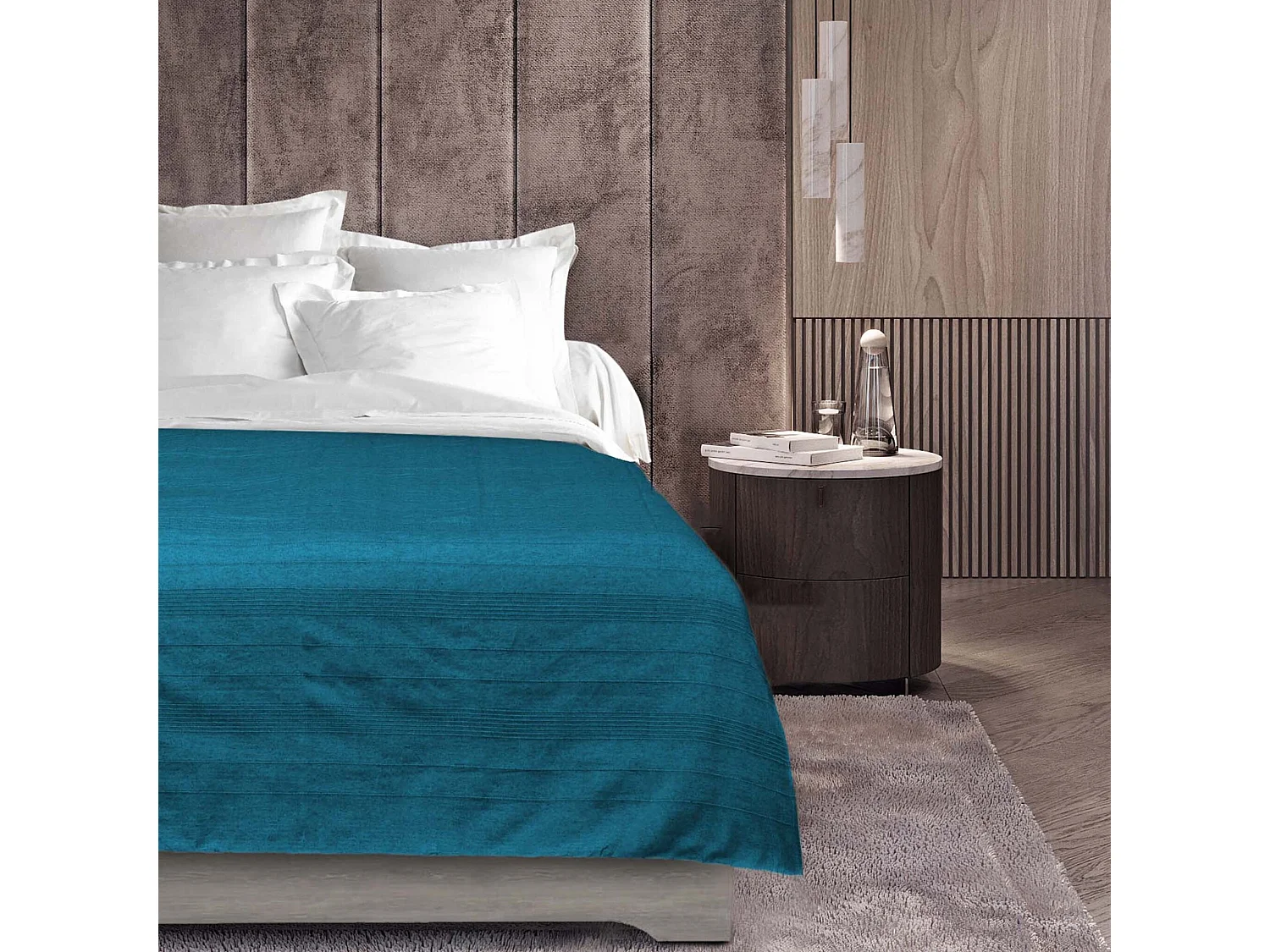 Plaid Uni en Coton "Lucile" 220x240cm Bleu