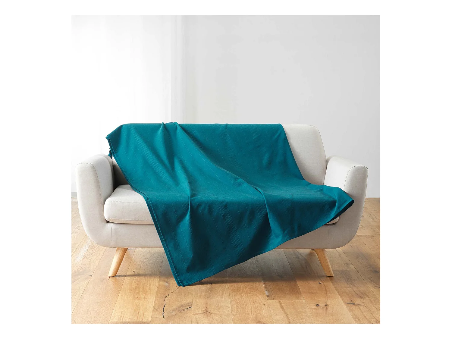 Plaid Uni en Coton "Lucile" 220x240cm Bleu