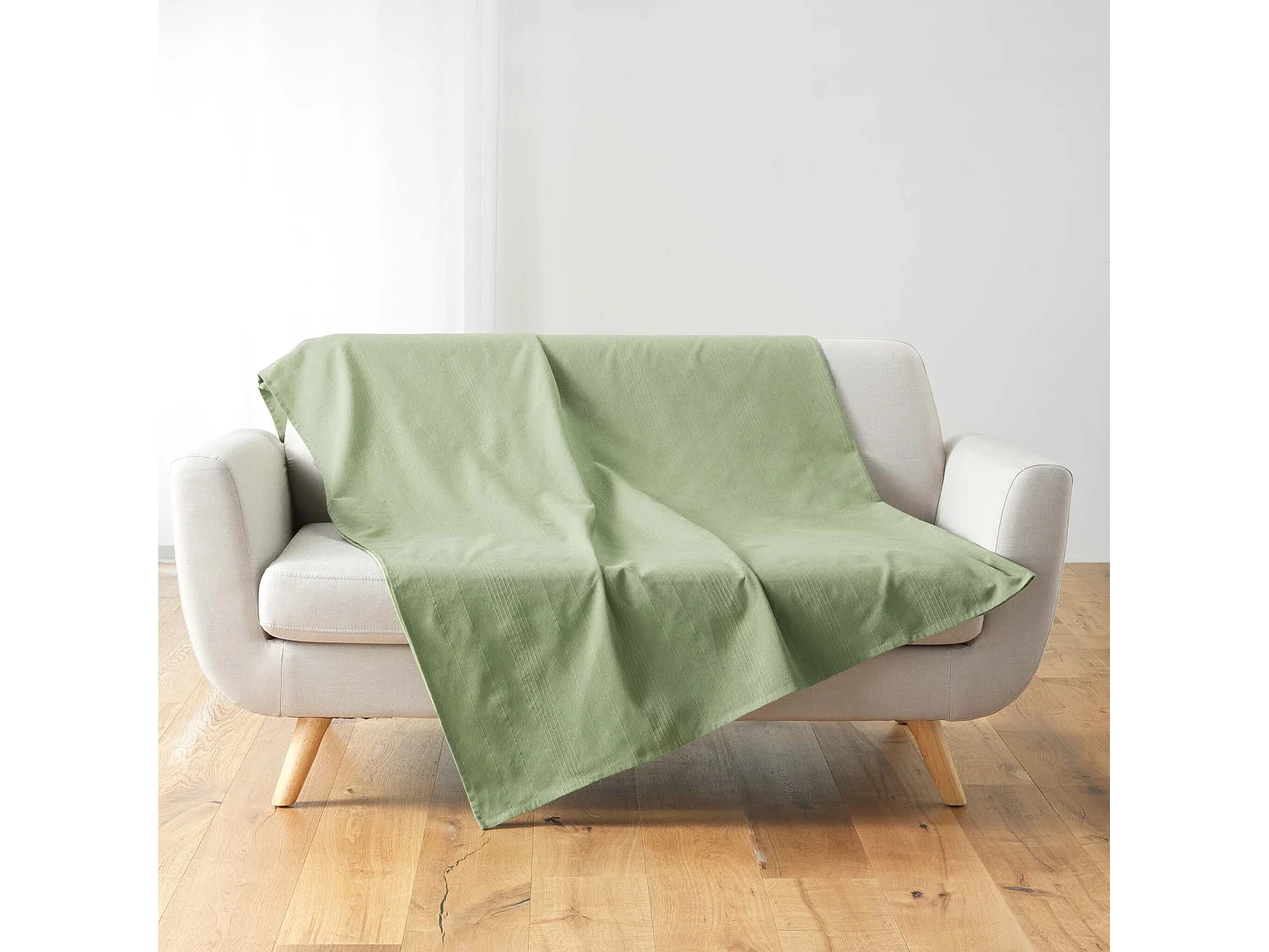 Plaid Uni en Coton "Lucile" 220x240cm Vert