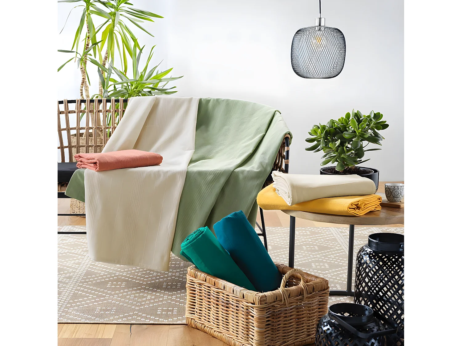 Plaid Uni en Coton "Lucile" 220x240cm Vert