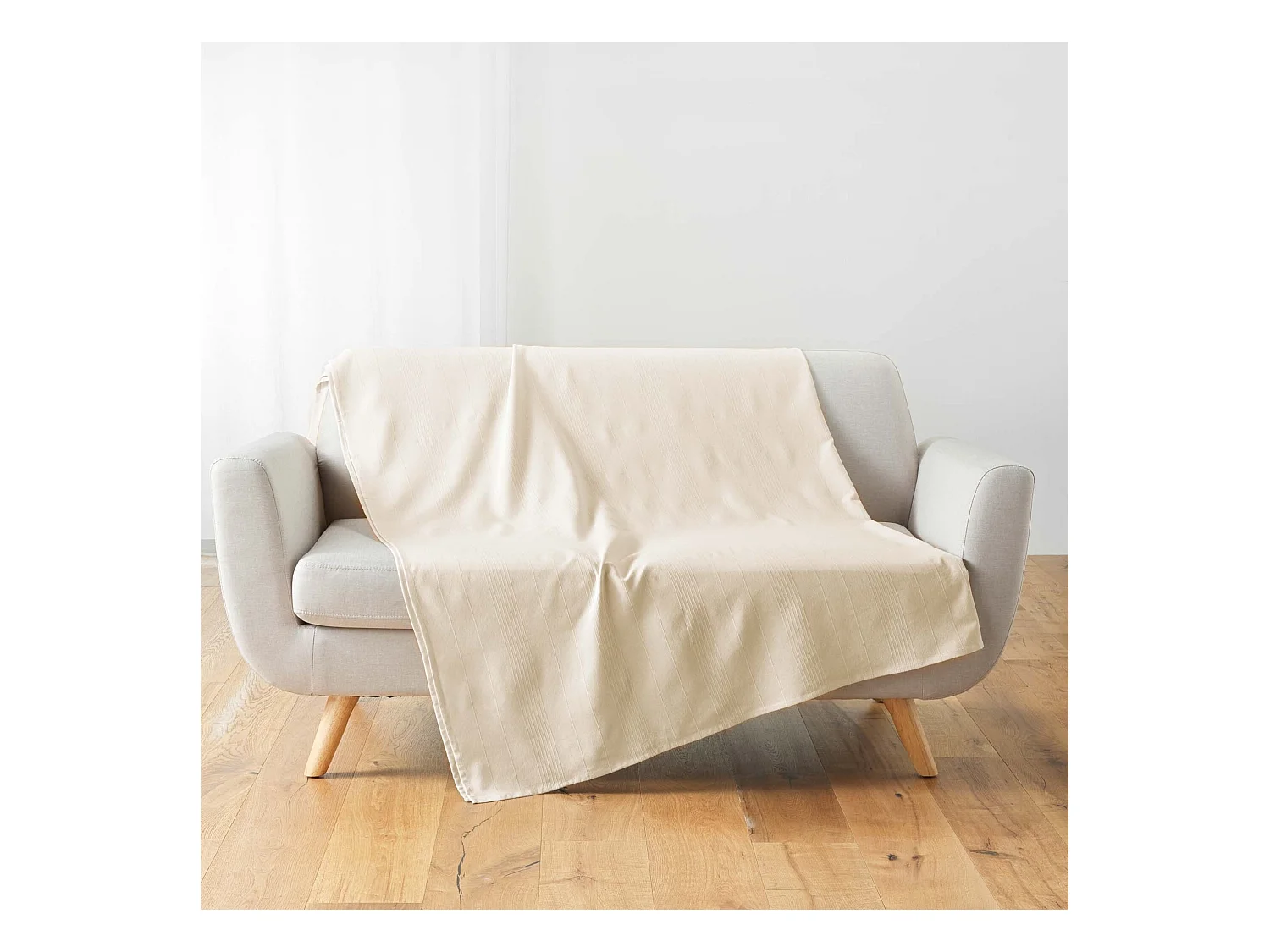 Plaid Uni en Coton "Lucile" 180x220cm Naturel