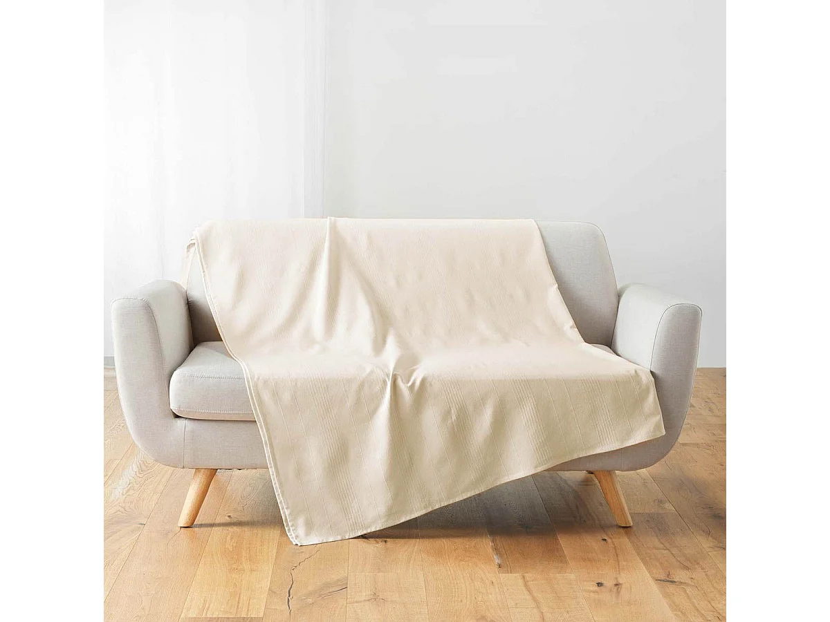 Plaid Uni en Coton "Lucile" 180x220cm Naturel