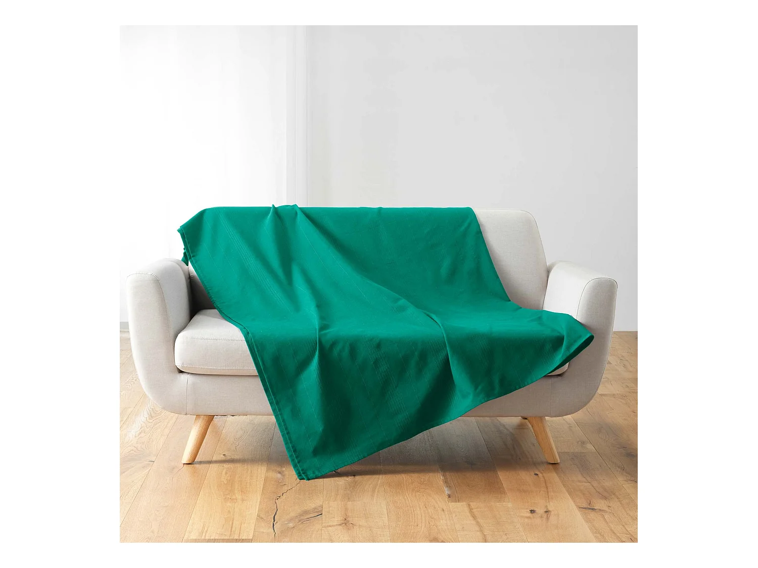 Plaid Uni en Coton "Lucile" 180x220cm Emeraude