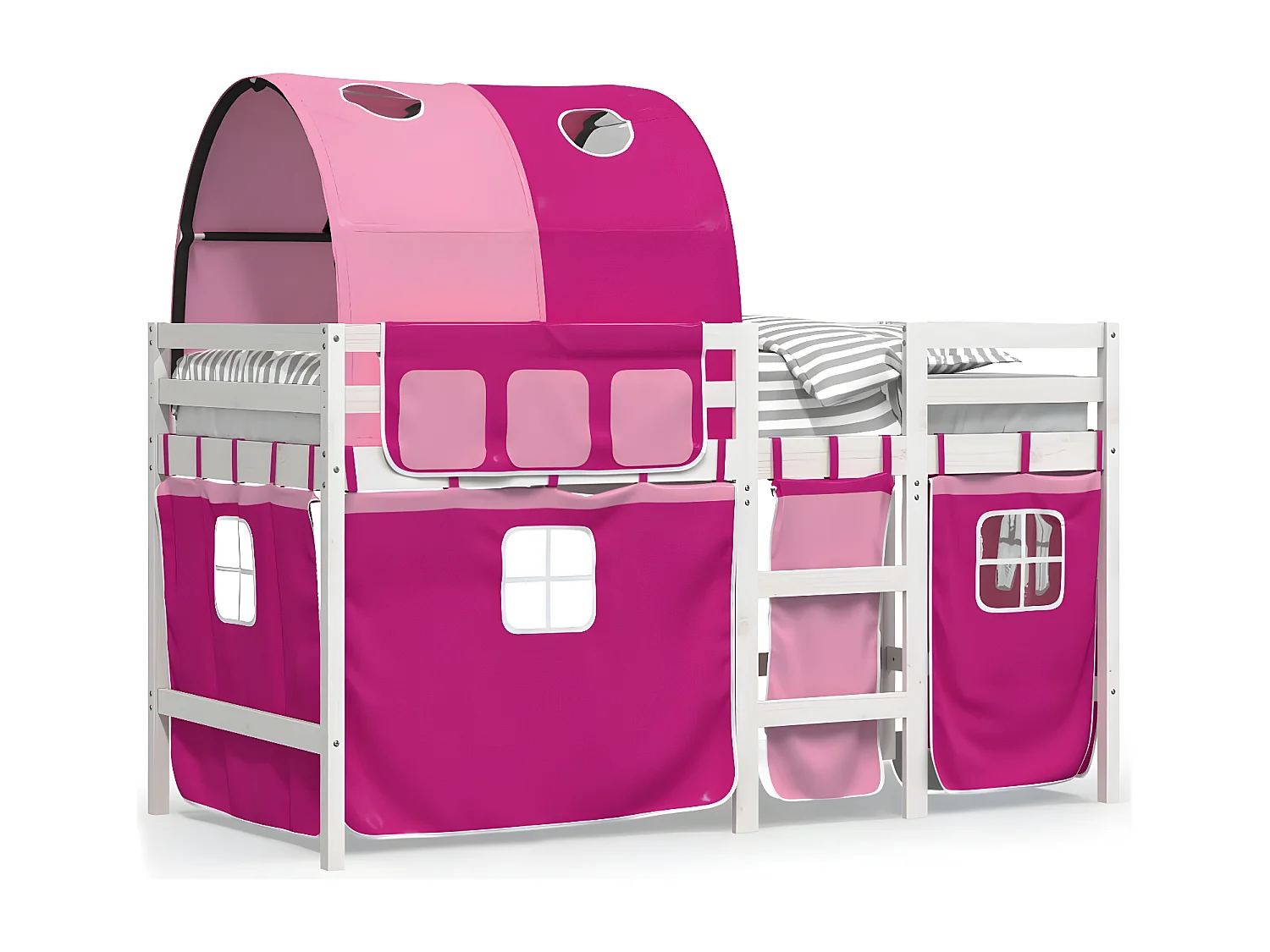 Cama alta para niños con túnel madera pino rosa 90x190 cm