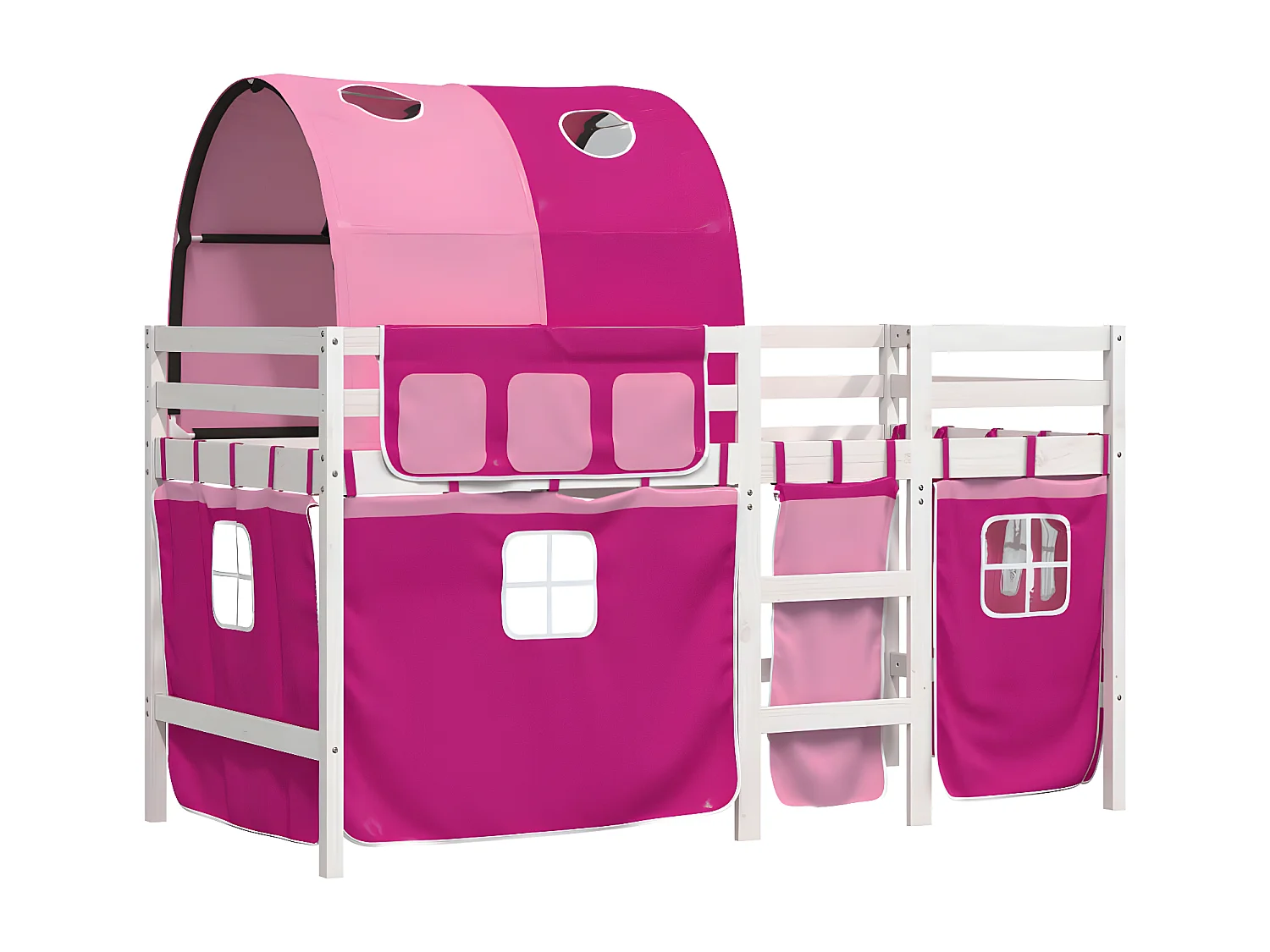 Cama alta para niños con túnel madera pino rosa 90x190 cm