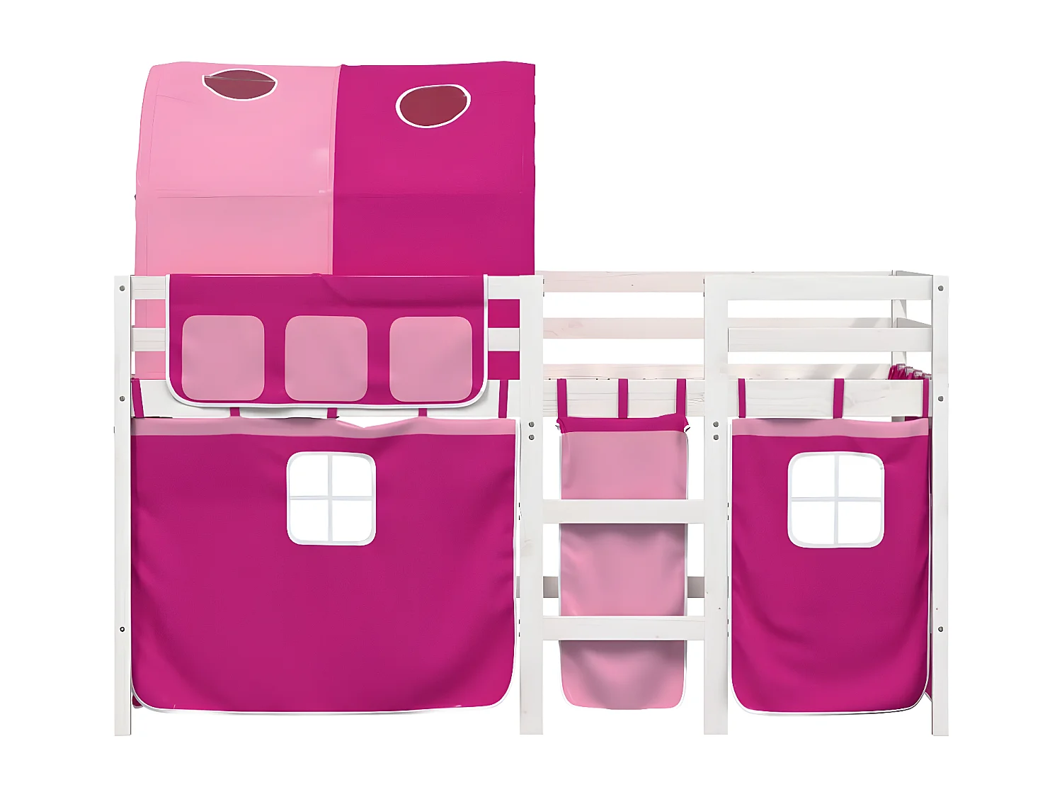 Cama alta para niños con túnel madera pino rosa 90x190 cm