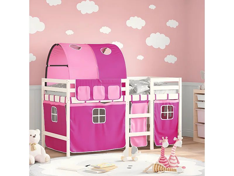 Cama alta para niños con túnel madera pino rosa 90x190 cm