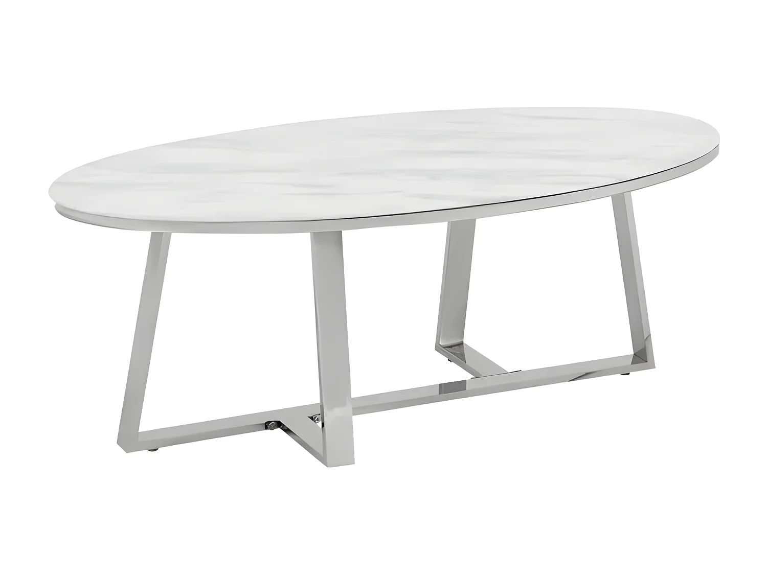 Table basse ovale gamma verre effet marbré blanc 120x60x45 cm