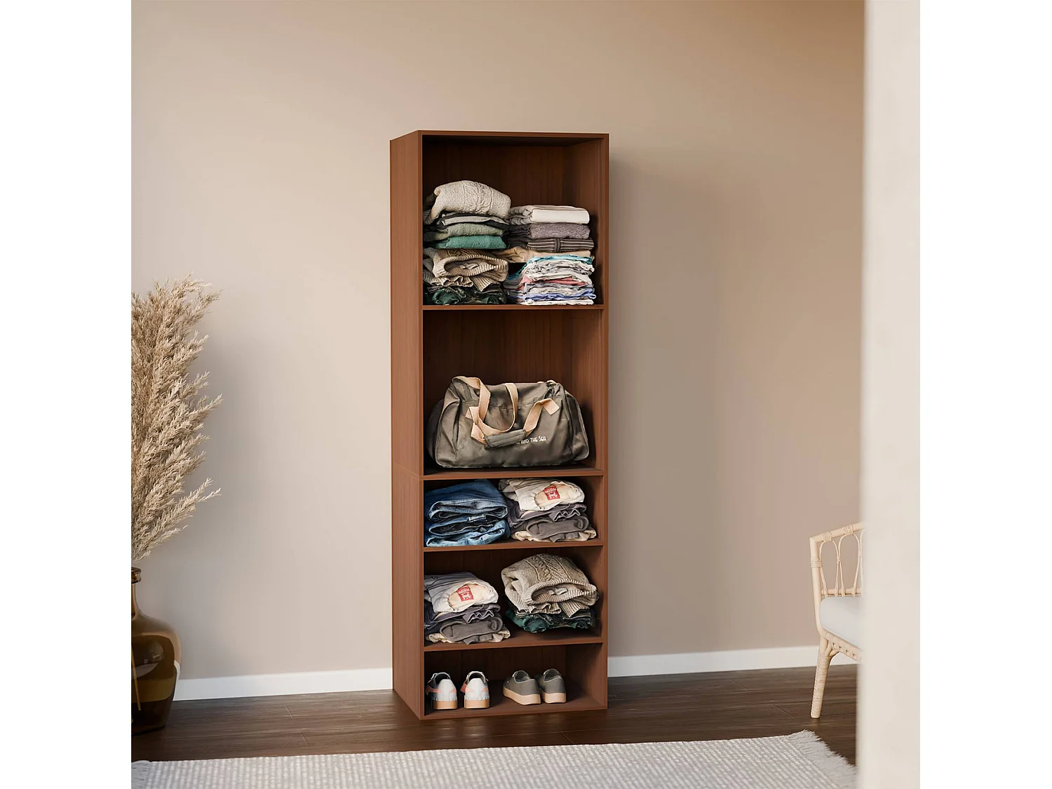 Módulo armario con 5 estantes nogal