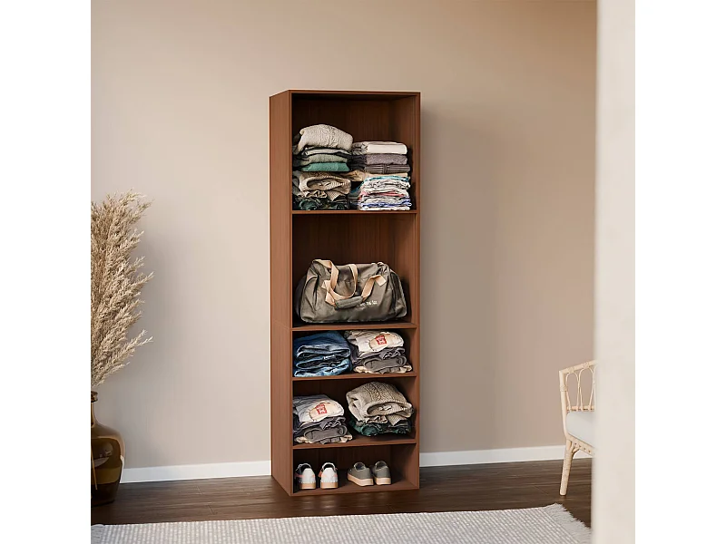 Module dressing avec 5 étagères. couleur noyer. panneaux stratifiés