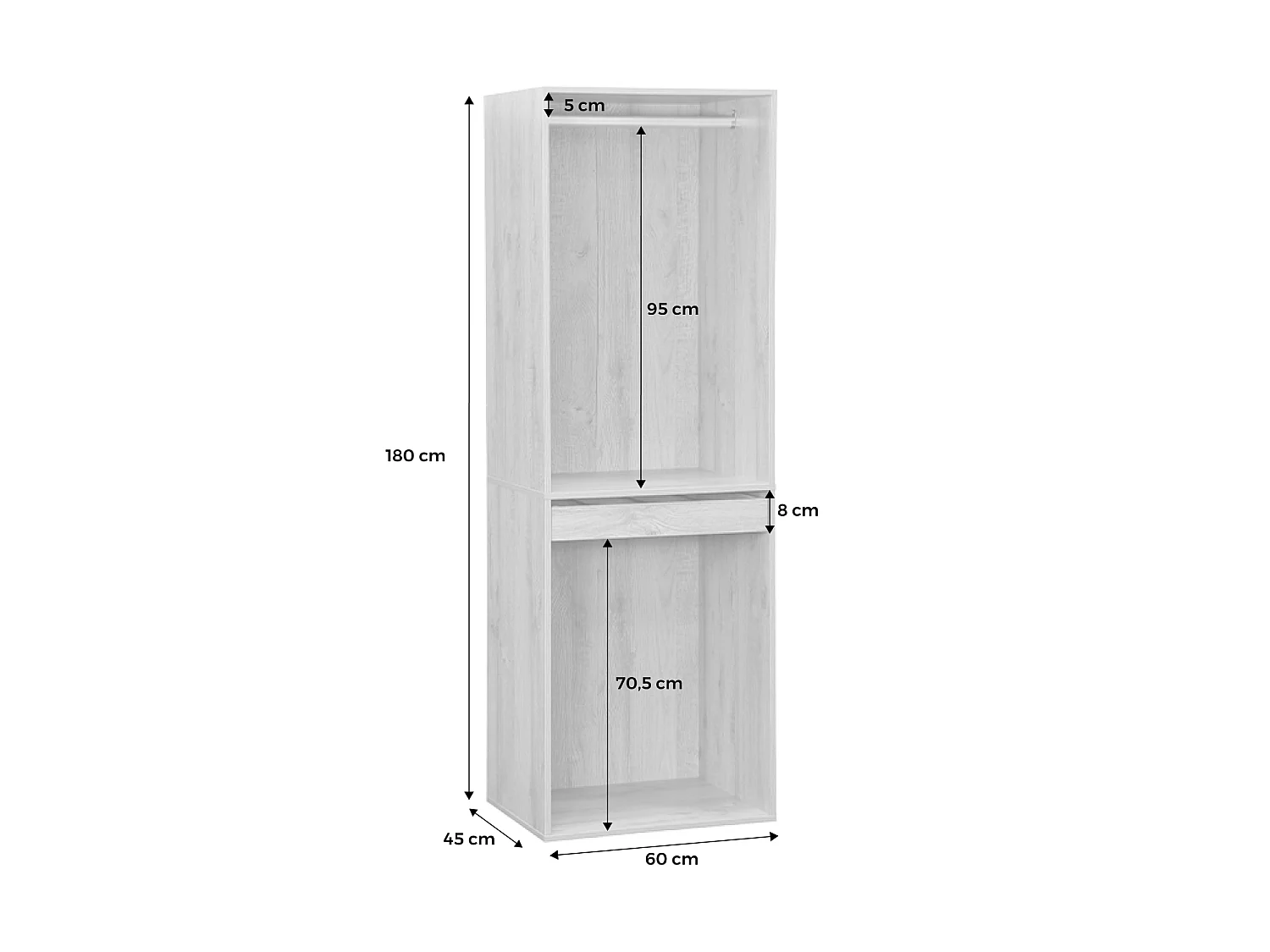 Modulo guardaroba effetto legno con appendiabiti e portapantaloni,