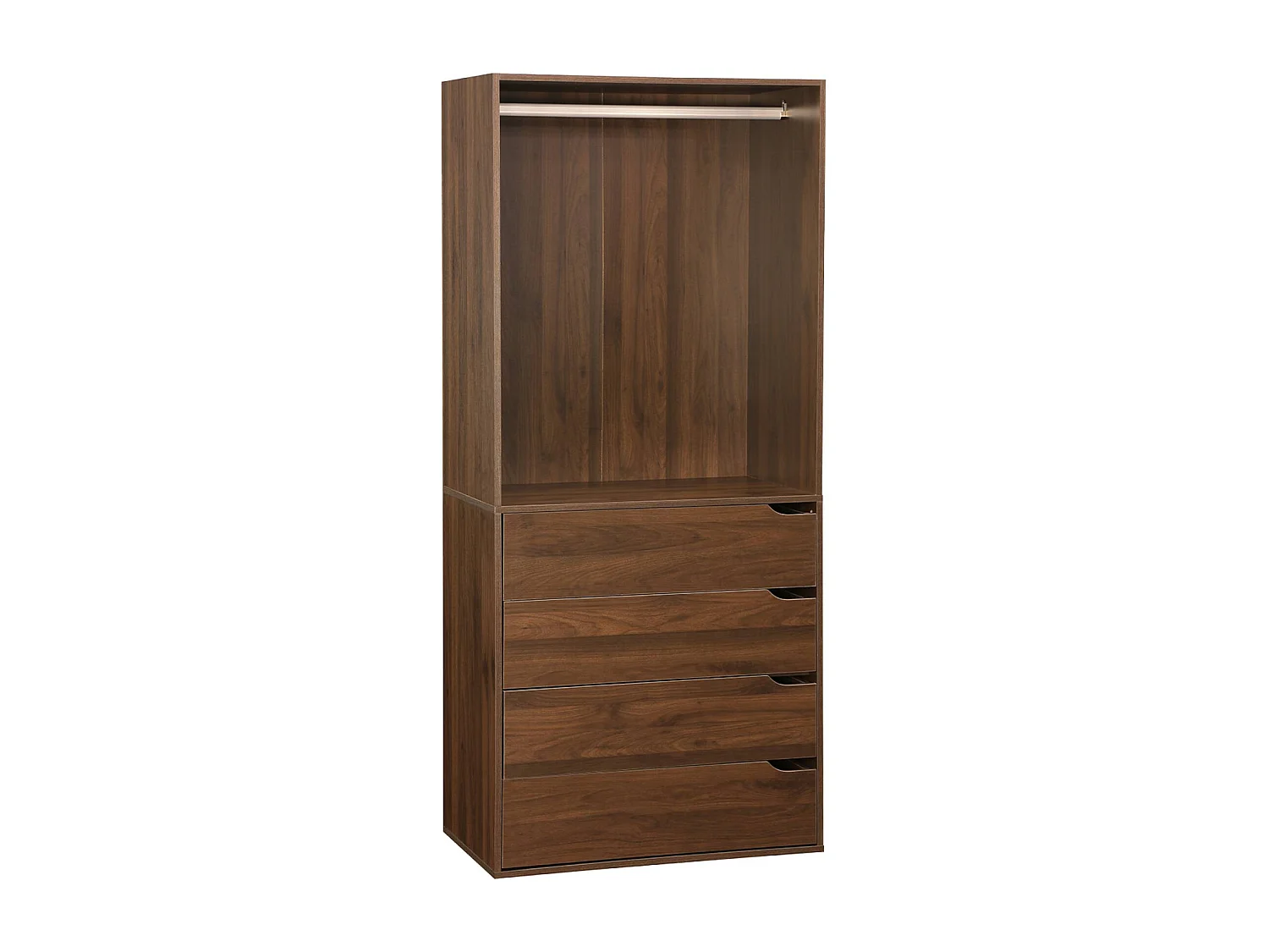 Modulo guardaroba con 4 cassetti e 1 spazio appendiabiti, noce