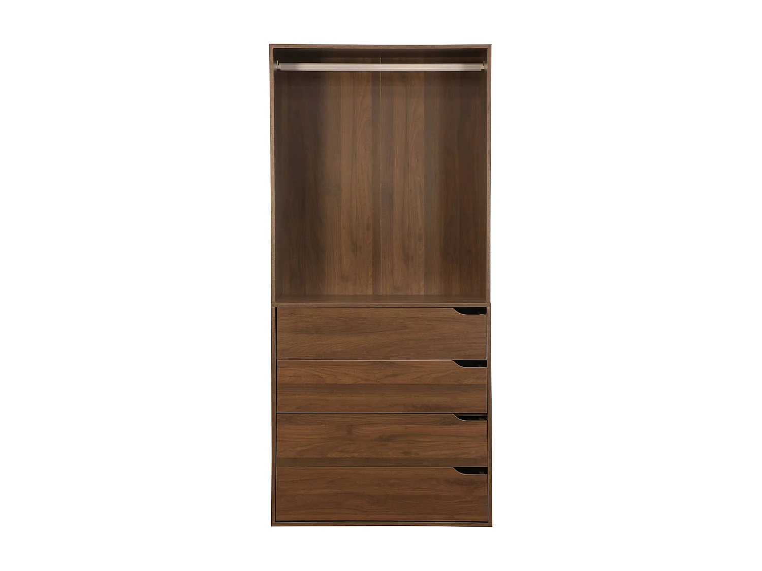 Módulo de vestidor decorado en madera con 4 cajones y 1 barra para