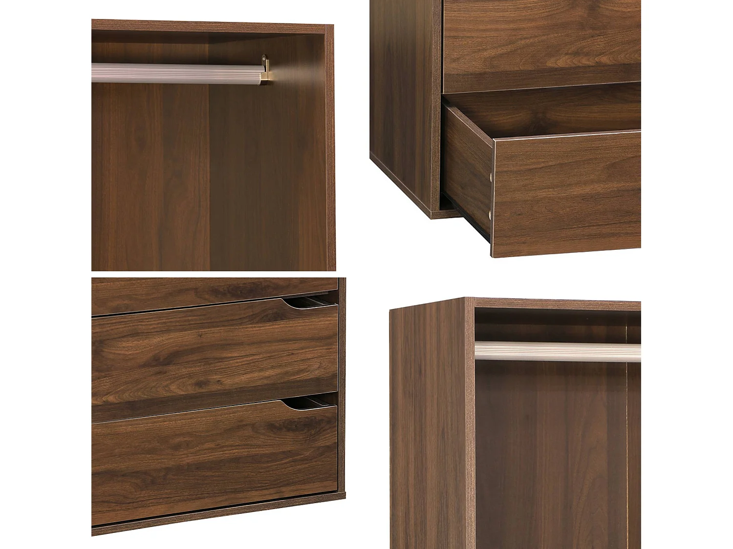 Modulo guardaroba decorazione legno 4 cassetti 1 appendiabiti, noce